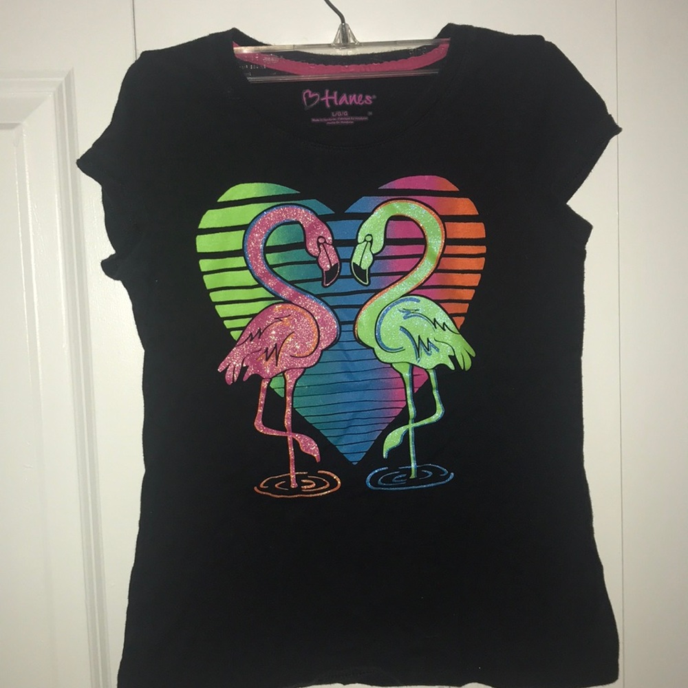 A black tee, with a picture of neon flamingos!!!